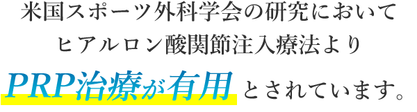 米国スポーツ外科学会の研究においてヒアルロン酸関節注入療法よりPRP治療が有用とされています。