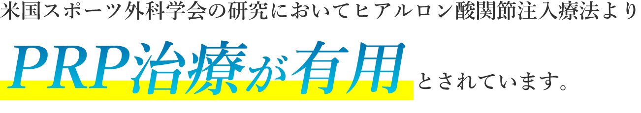 米国スポーツ外科学会の研究においてヒアルロン酸関節注入療法よりPRP治療が有用とされています。